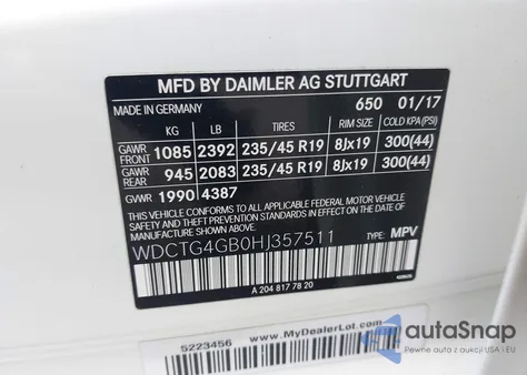 2017 Mercedes-Benz Gla 250 4Matic from USA, damaged, VIN WDCTG4GB0HJ357511